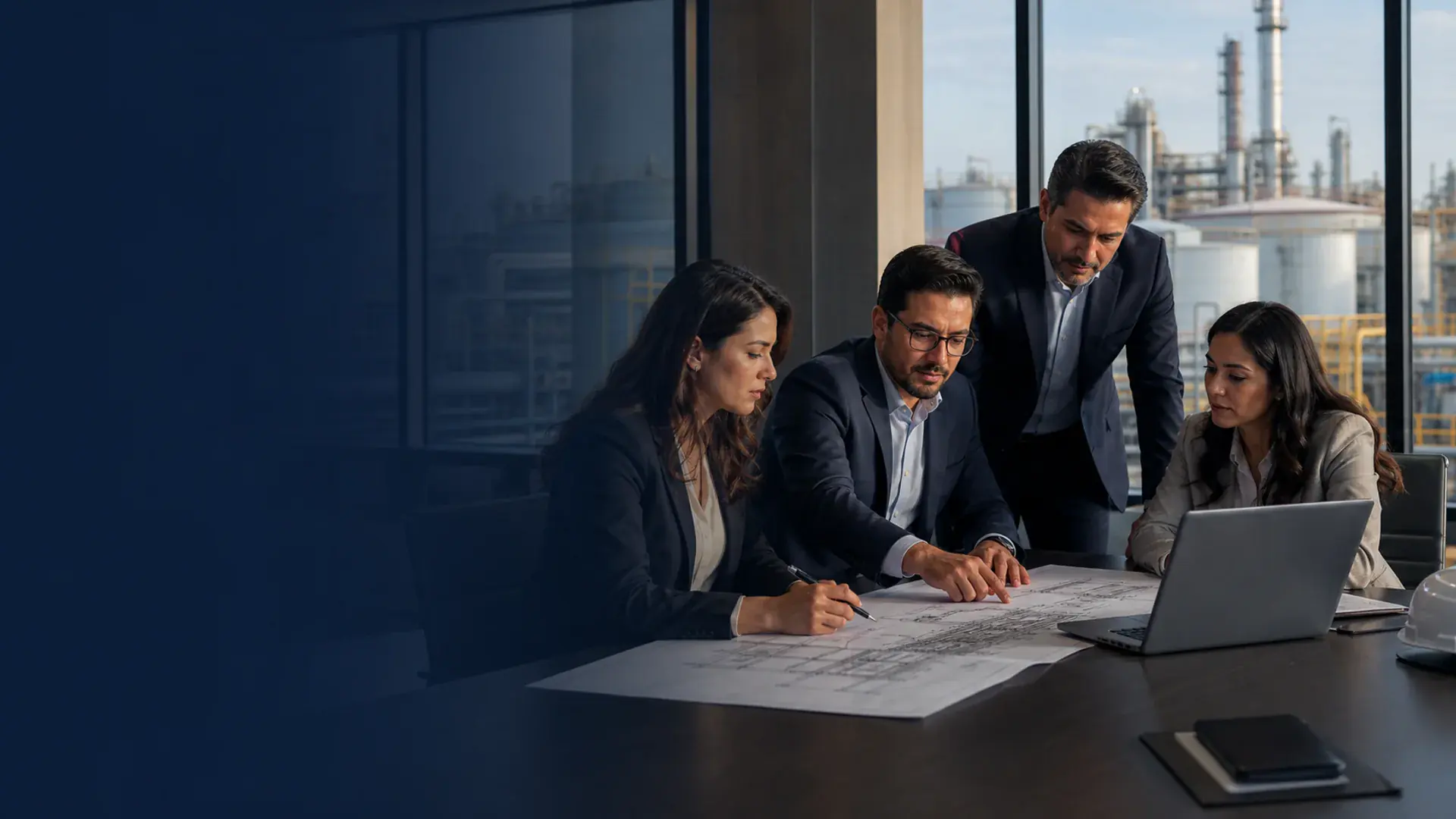 Equipo de especialistas de Soluciones APB revisando un proyecto energético