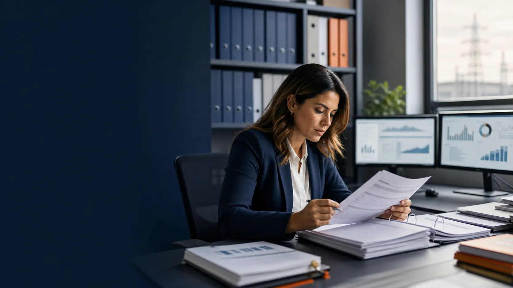 Profesional revisando expedientes y controles de cumplimiento administrativo